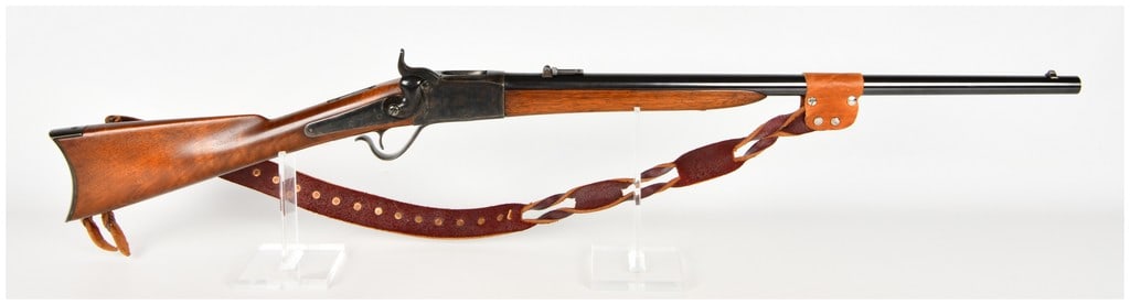 Providence Tool Co. Peabody Falling Block Rifle .45 Long Colt Antique: This single-shot Peabody falling block rifle is chambered in .45 Long Colt and features a configuration consistent with a sporting or custom-modified piece. The rifle is fitted with a blued round barr