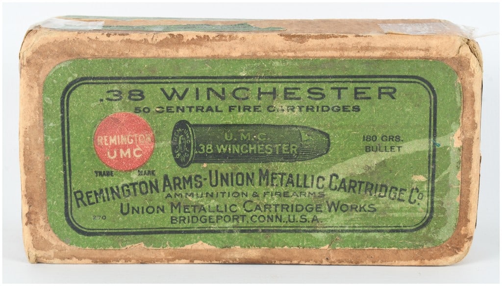 A Lot of 50 Remington Arms-Union Metallic Cartridge Co. .38 Winchester Black Powder Cartridges: A lot of 50 vintage .38 Winchester centerfire cartridges produced by the Remington Arms-Union Metallic Cartridge Co. (Remington-UMC). These rounds were originally designed for use in rifles such as th