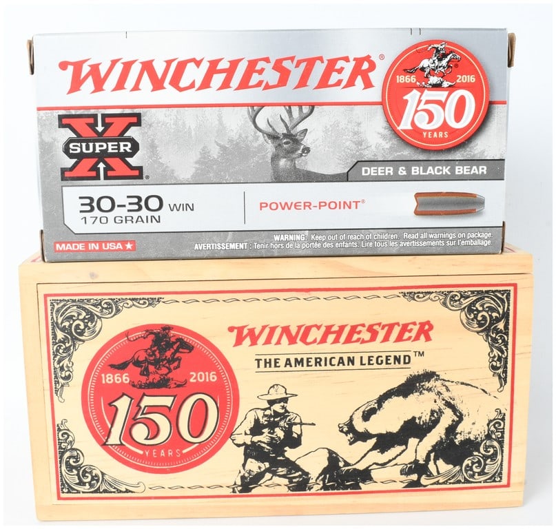 A Lot of 20 Winchester Super X 150th Anniversary .30-30 Win Ammunition: This lot consists of 20 rounds of Winchester .30-30 Win centerfire rifle ammunition produced for the company's 150th Anniversary commemorative series spanning 1866 to 2016. Included in the lot are two