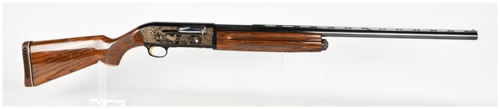 Ithaca SKB Model 900 Semi-Automatic Shotgun 12 Gauge with 28 Inch Barrel: This Ithaca SKB Model 900 is a semi-automatic shotgun chambered for 12-gauge, 2 3/4-inch shells, featuring a ventilated rib barrel with dual sighting beads and a fixed full choke. The barrel and recei