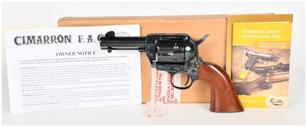Pietta Frontier Single Action Revolver .357 Magnum with 3.5 Inch Barrel: This single-action revolver was manufactured by F.lli Pietta in Italy and imported by Cimarron Firearms Co., chambering the .357 Magnum cartridge. The firearm features a 3.5-inch blued barrel with an 