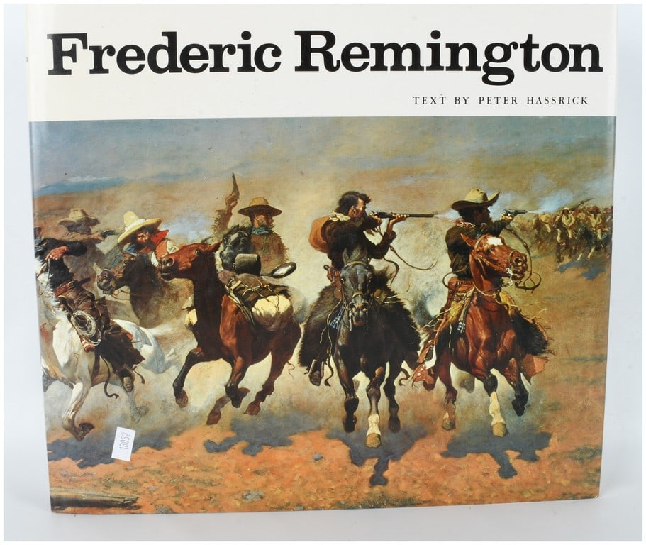 Hassrick, Peter. Frederic Remington. Harry N. Abrams, Inc., 1973. (DJ): This lot consists of 1 hardcover book, a large-format monograph titled Frederic Remington featuring text by Peter Hassrick. The volume is bound in the publisher's cloth and includes its original picto