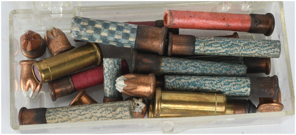 A Lot of 33 Rounds of Gevelot and Various Manufacturers Flobert Style Rimfire Ammunition Mixed Small: This collection consists of a lot of 33 rounds of vintage rimfire ammunition primarily designed for Flobert-style gallery rifles or small-caliber bird guns. The assortment features a variety of cartri