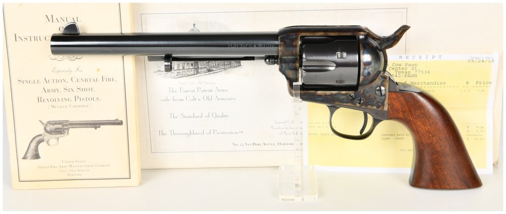 United States Patent Fire Arms Mfg. Co. Single Action Army Single-Action Revolver .357 S&W with 7.5: This is a single-action revolver manufactured by the United States Patent Fire Arms Mfg. Co. (USPFA) of Hartford, Connecticut, chambered in .357 S&W. The revolver is configured with a 7.5-inch barrel 