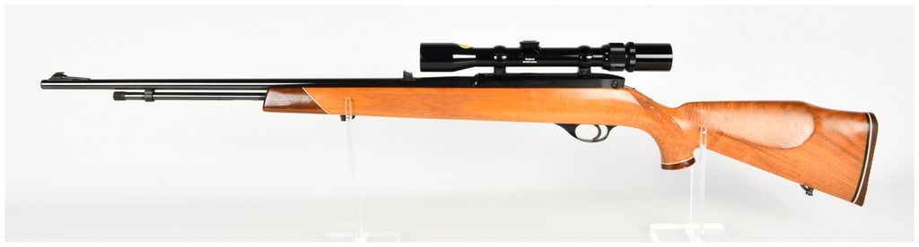 Weatherby Mark XXII Semi-Automatic Rifle .22 L.R.: This is a single Weatherby Mark XXII semi-automatic rifle chambered in .22 L.R., configured for sporting and target applications. The rifle features a deep blued finish on the barrel and receiver. Key