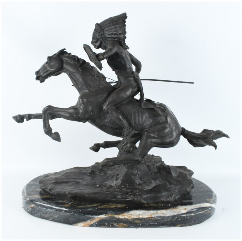 Frederic Remington Warrior Bronze Sculpture on Marble Base (1 of 20)