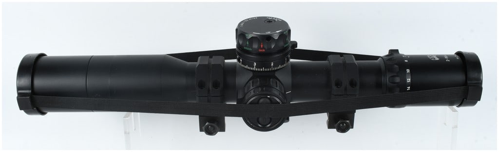 IOR Valdada 2-16x42 Tactical Rifle Scope with Heavy Duty Mounting Rings: This IOR Valdada 2-16x42 tactical rifle scope features a durable matte black finish and is designed for precision long-range applications. The eyepiece housing is prominently marked with a shield-shap