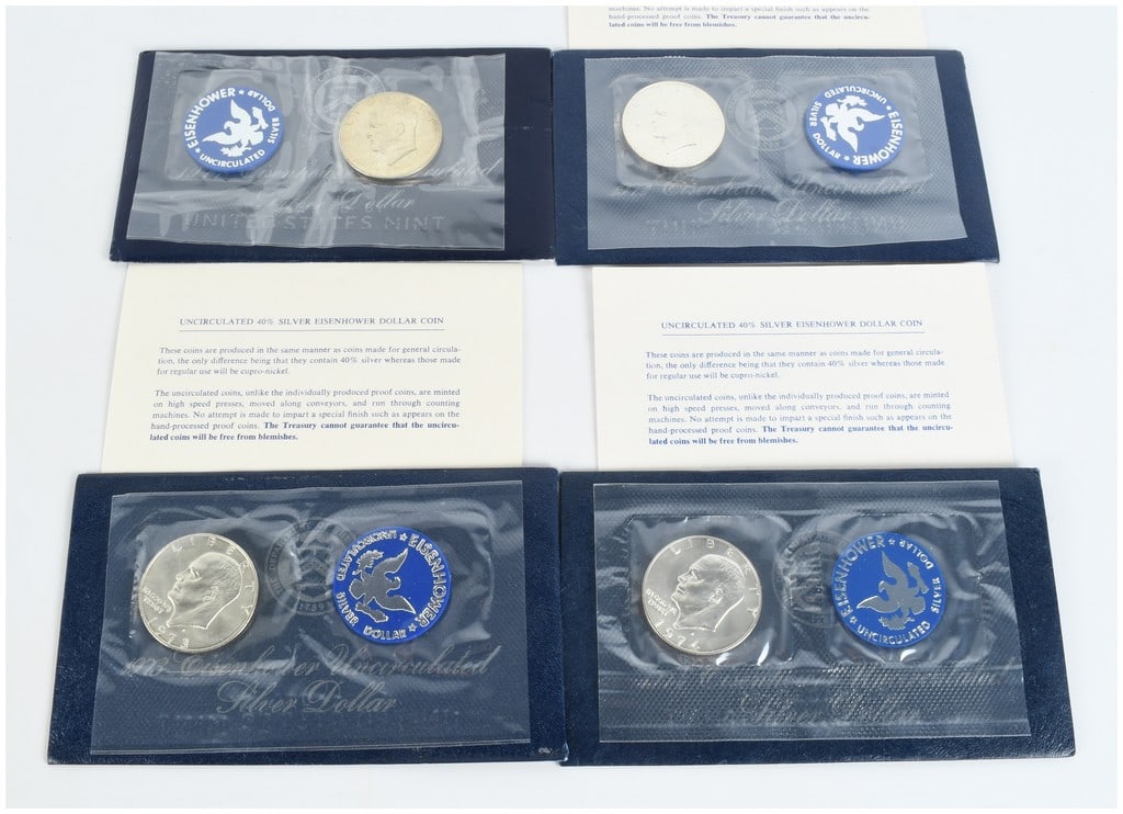 A Set of 4 US 1971-S to 1974-S Eisenhower Uncirculated 40% Silver Dollars in OGP (1 of 10)