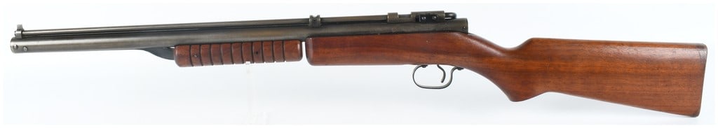 Vintage Benjamin Franklin Model 312 .22 Caliber Air Rifle: This vintage pneumatic air rifle is a Benjamin Franklin Model 312 manufactured by the Benjamin Air Rifle Company. It features a multi-pump pneumatic action with a bolt-action breech and is chambered f