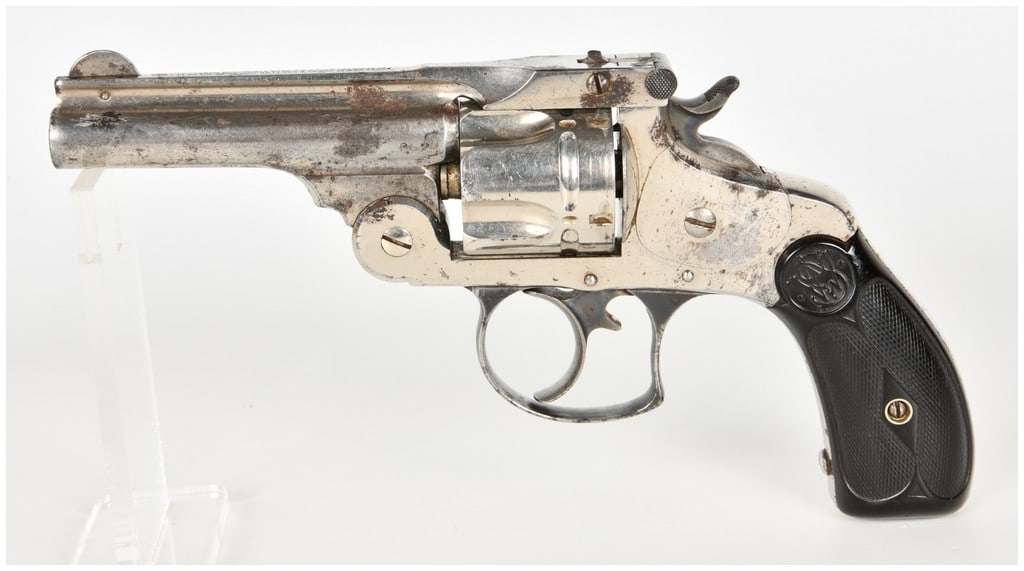 Smith & Wesson .38 Double Action 2nd Model Top-Break Revolver .38 S&W with 4 Inch Barrel Antique: This is a Smith & Wesson .38 Double Action 2nd Model top-break revolver, a five-shot centerfire handgun originally intended for personal defense and law enforcement use in the late 19th century. The f