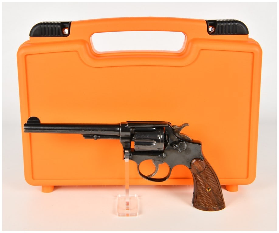 Smith & Wesson .38 Military & Police Model of 1905 4th Change Double Action Revolver .38 S&W Special: This is a single Smith & Wesson .38 Military & Police Model of 1905 4th Change double-action revolver chambered for .38 S&W Special. The firearm is configured with a 6-inch barrel and features fixed i