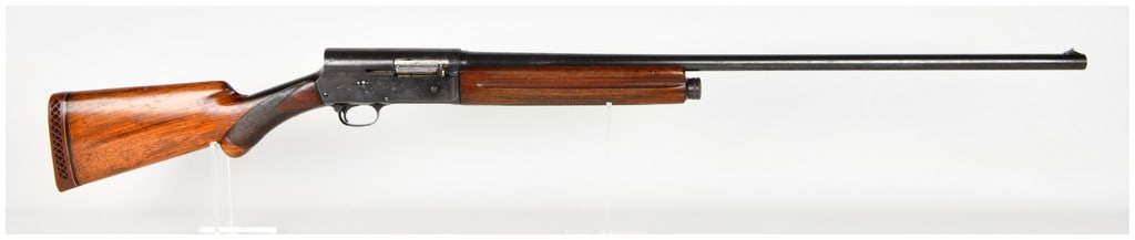 Browning Auto-5 Semi-Automatic Shotgun 16 Gauge with 28 Inch Barrel 1947: This Browning Auto-5 semi-automatic shotgun is chambered in 16 gauge for 2 9/16-inch shells and features a recoil-operated action of Belgian manufacture. The firearm is equipped with an approximately 