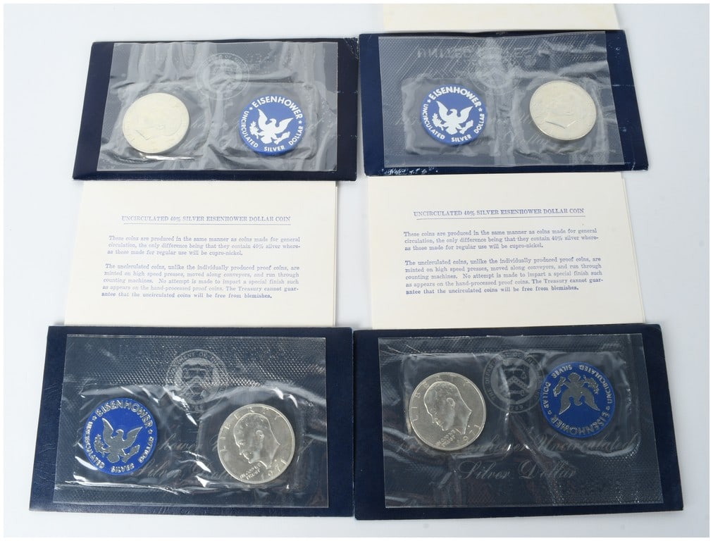 Four 1971-S US Eisenhower Uncirculated 40% Silver Dollars in Original Blue Pack Government Packaging (1 of 10)