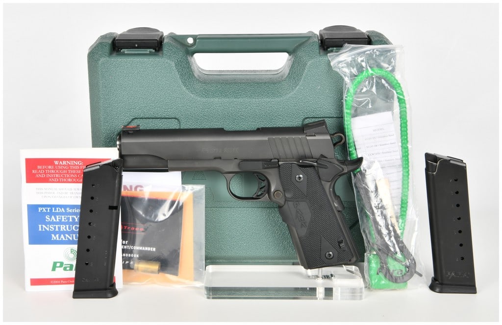 Para USA 1911 SSP Semi-Automatic Pistol .45 ACP with 5 Inch Barrel: This Para USA 1911 SSP is a semi-automatic pistol chambered in .45 ACP, configured as a full-sized government model. It features a 5-inch match-grade barrel with the barrel hood marked MATCH and 45 AC