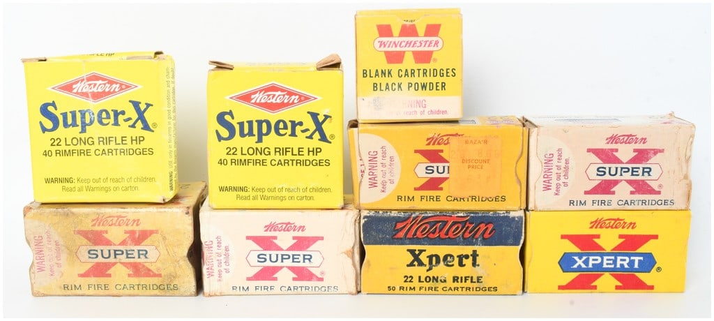 Western and Winchester Lot of 330 Rounds of .22 Caliber Rimfire Ammunition: This lot consists of a collection of 330 rounds of vintage .22 caliber rimfire ammunition manufactured by Western and Winchester. The grouping features a variety of loads and specifications, including