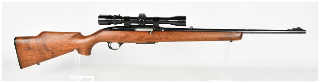 Winchester Model 100 Semi-Automatic Rifle .308 Winchester with 22 Inch Barrel: This is a Winchester Model 100 semi-automatic rifle chambered in .308 Winchester designed for sporting and hunting applications. The rifle is equipped with a blued steel barrel and receiver featuring 