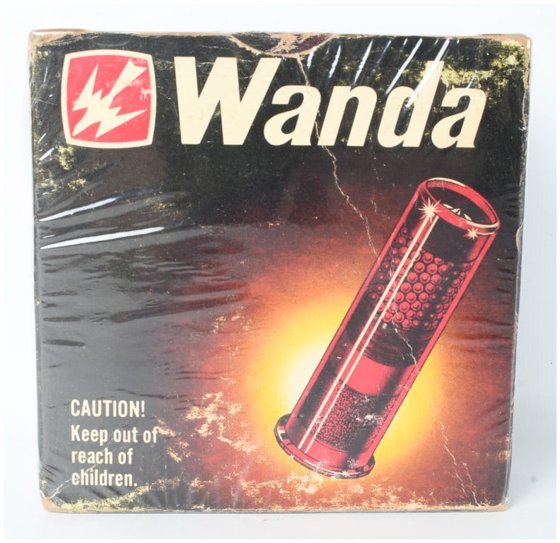 Wanda Jet-X 12 Gauge Shotshell Ammunition: This lot features a collector box of twenty-five vintage Wanda Jet-X 12-gauge shotshells manufactured by the Wanda Cartridge Co. of Houston, Texas. These distinctive cartridges are notable for their 2