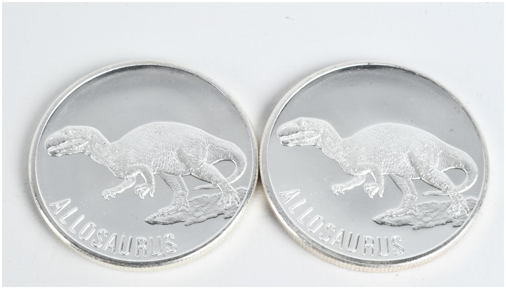 A Pair of Allosaurus 1 Ounce .999 Fine Silver Bullion Rounds (1 of 4)