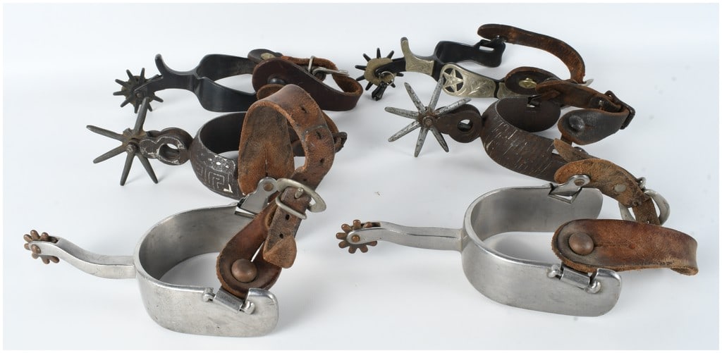 An Assortment of Western and Mexican Style Cowboy Spurs with Leather Straps (1 of 7)