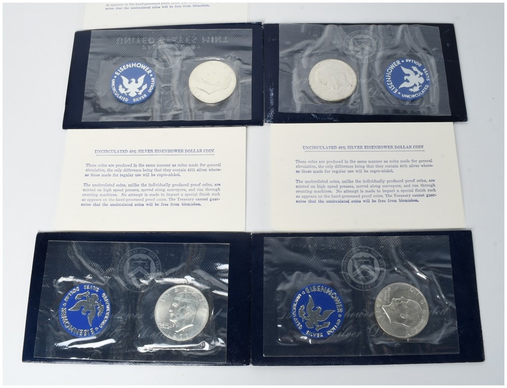 4 US 1971-S Eisenhower Uncirculated 40% Silver Dollars in Original Mint Packaging (1 of 13)