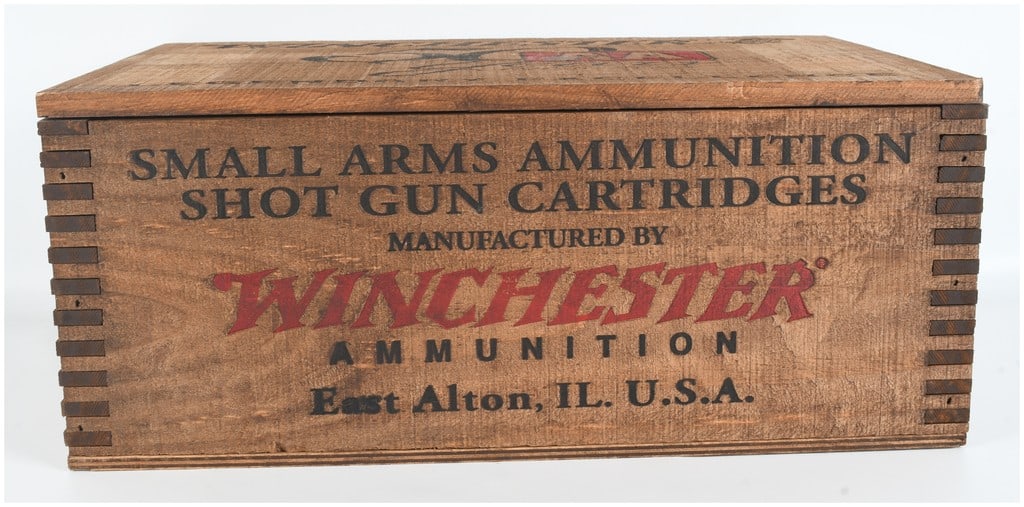 Winchester AA 50th Anniversary Commemorative Wooden Ammunition Crate 12 Gauge 1965-2015: This commemorative wooden ammunition crate was produced by Winchester to celebrate the 50th anniversary of the AA target load line from 1965 to 2015. The crate is constructed from stained wood with fi
