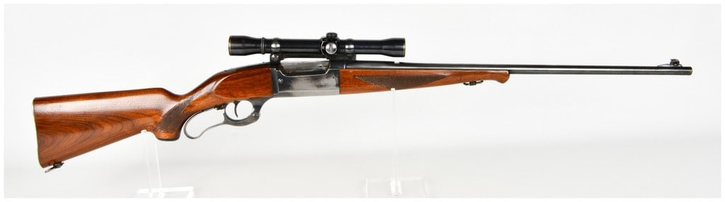 Savage Model 99 Lever Action Rifle .250-3000 Savage: This Savage Model 99 is a lever-action rifle chambered in .250-3000 Savage and features the manufacturer's signature rotary magazine with a visible brass round counter. The rifle is equipped with a bl