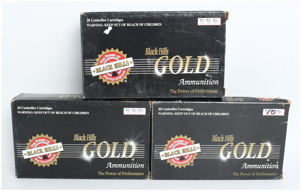 A Lot of 50 Rounds Black Hills Gold Ammunition 6.5-284 with 142 Grain Sierra Matchking Bullets: This lot features 50 rounds of Black Hills Gold ammunition chambered in 6.5-284, a premium caliber optimized for long-range target shooting and precision hunting. The ammunition is loaded with 142-gra