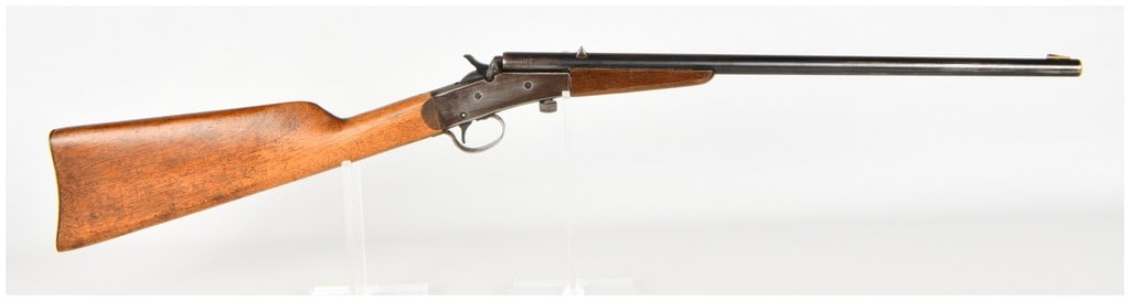 J. Stevens Arms Company Little Scout No. 14 1/2 Single-Shot Rifle .22 Long Rifle with Round Barrel: The J. Stevens Arms Company Little Scout No. 14 1/2 is a single-shot takedown rifle chambered for the .22 Long Rifle cartridge. This example features a round barrel with a brass blade front sight and 