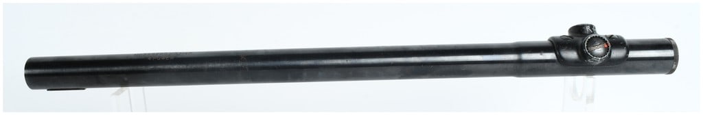 Mossberg No. M4D 4 Power Rifle Scope: A Mossberg No. M4D rifle scope featuring a fixed 4x magnification. The slender steel tube is finished in black and carries the stamped inscription MOSSBERG NO. M4D above 4 POWER on the top of the main