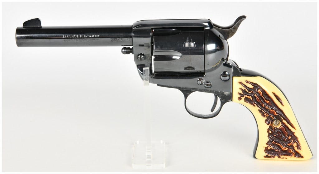 J.P. Sauer & Sohn Western Marshal Single Action Revolver .44 Magnum with 6 Inch Barrel: This J.P. Sauer & Sohn Western Marshal is a single action revolver chambered in .44 Magnum and imported by the Hawes Firearms Co. of Los Angeles, California. The firearm features a 6 inch barrel and e