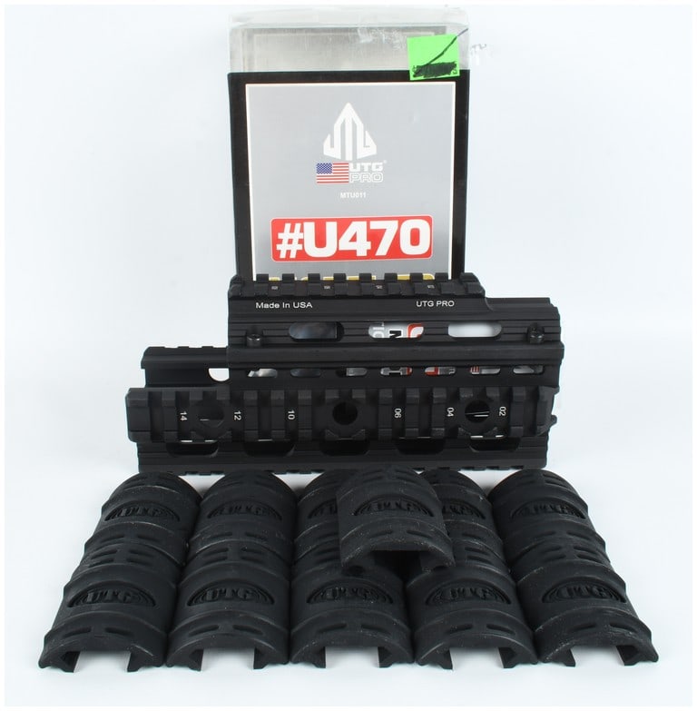 UTG PRO Model 70 Tactical Quad Rail Handguard Set MTU011 for Yugoslavian M70 Rifles with 11 Rail: This UTG PRO Model 70 Tactical Quad Rail handguard set, identified as model #U470 (MTU011), is specifically designed for Yugoslavian M70 rifles and their variants. The assembly comprises two precision