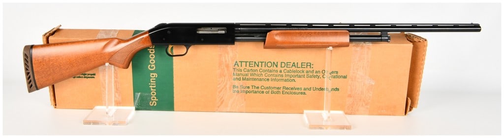 Mossberg Model 500 Pump Action Shotgun .410 Bore with 24 Inch Barrel: This is a single Mossberg Model 500 pump-action shotgun chambered for .410 bore, specifically the American Field variant. The firearm is equipped with a 24-inch ventilated rib barrel featuring dual be