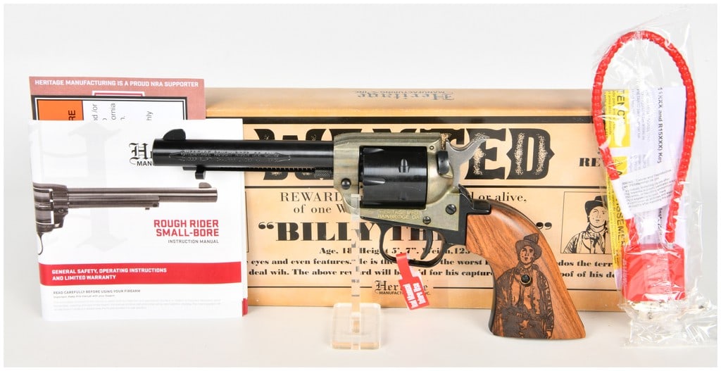 Heritage Manufacturing Inc. Rough Rider Single-Action Revolver .22 Caliber with 4.75 Inch Barrel: This Heritage Manufacturing Inc. Rough Rider is a small-bore single-action revolver chambered for .22 caliber cartridges. The firearm is in brand new condition and features a 4.75-inch blued steel bar