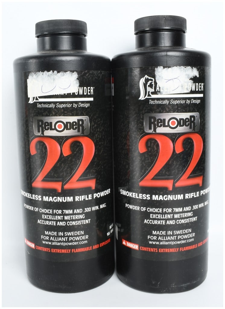 A Pair of 1 lb Containers of Alliant Powder Reloder 22 Smokeless Magnum Rifle Powder (1 of 2)