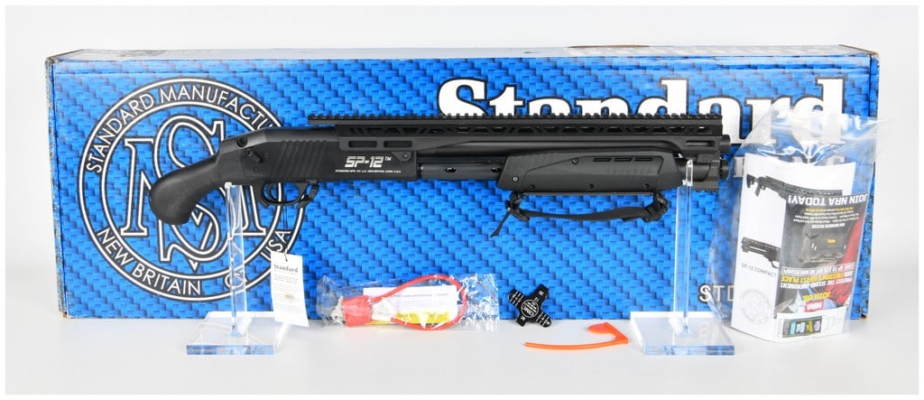 Standard Manufacturing SP-12 Compact Pump Action Shotgun 12 Gauge with 14.5 Inch Barrel: This brand new Standard Manufacturing SP-12 Compact is a pump-action firearm chambered for 12-gauge 2-3/4 inch or 3 inch shells. It is configured with a 14.5-inch barrel and features a full-length Pic