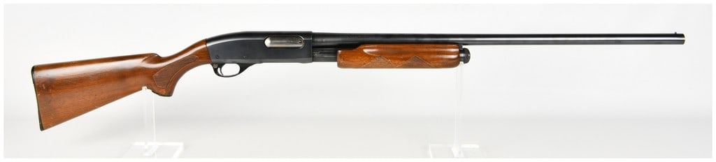 Remington Model 870 Wingmaster Pump Action Shotgun 12 Gauge with 28 Inch Barrel: This is a Remington Model 870 Wingmaster pump-action shotgun chambered for 12-gauge 2 3/4 inch or shorter shells. It is equipped with a 28-inch barrel featuring a fixed modified choke and a serrated t