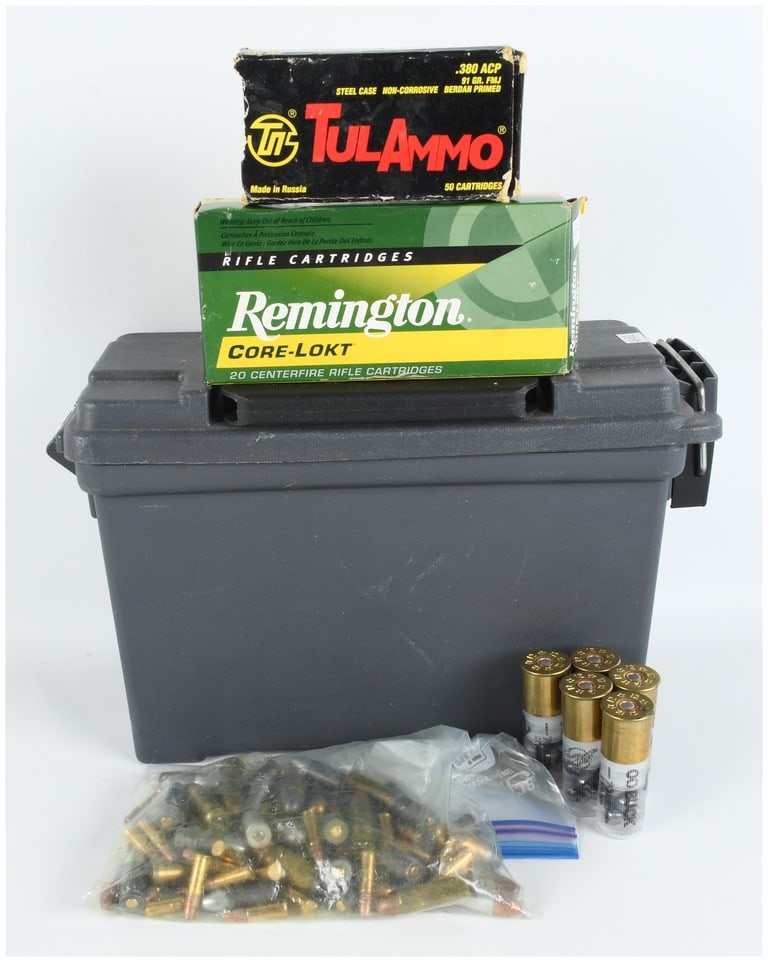 A Lot of 129 Mixed Live Ammunition Rounds with Plastic Storage Can (1 of 6)