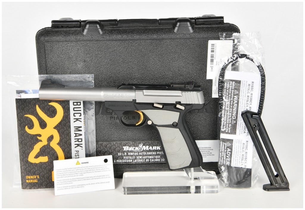 Browning Buck Mark Camper SS UFX Semi-Automatic Pistol .22 LR with 5.5 Inch Barrel: This brand new Browning Buck Mark Camper SS UFX is a semi-automatic pistol chambered in .22 Long Rifle, designed for target shooting and recreational use. The firearm features a 5.5-inch stainless ste
