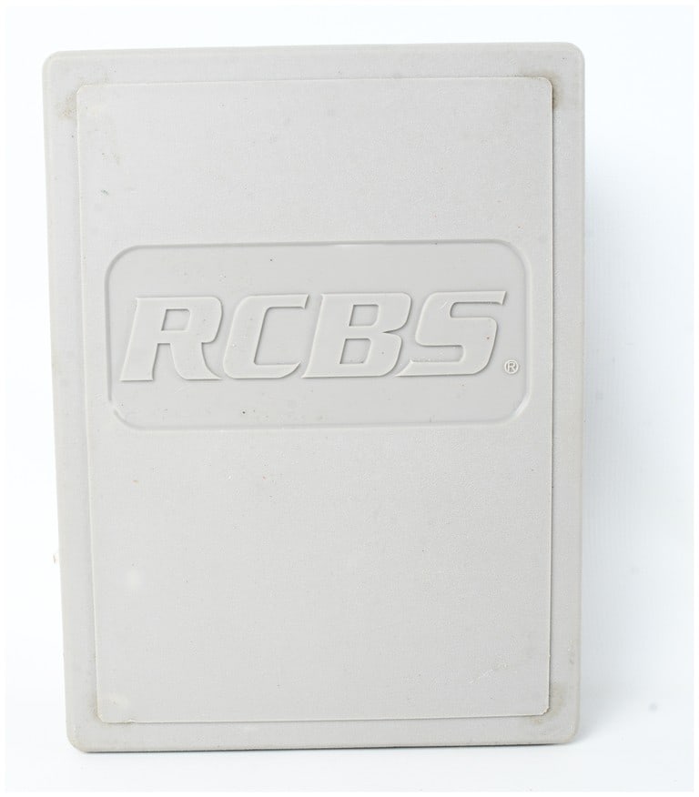 RCBS 45 Colt 3-Die Carbide Reloading Set, Part Number 19112: An RCBS 3-die carbide reloading set for .45 Colt ammunition, part number 19112, classified as Group B dies. This 1 die set is contained within its original grey plastic manufacturer case embossed with
