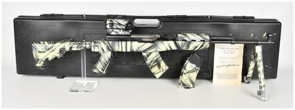 Norinco Type 56 SKS Semi-Automatic Rifle 7.62x39mm with 20 Inch Barrel: This is a Chinese Norinco Type 56 SKS semi-automatic rifle chambered in 7.62x39mm, configured for sporting and tactical use. The rifle features a 20 inch barrel with a hooded post front sight and a ta