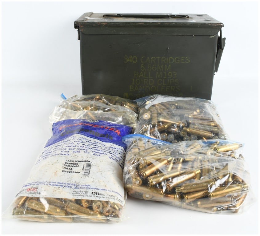 A Lot of 400 .22-250 Remington Caliber Brass Cartridge Cases and One Ammunition Can (1 of 5)