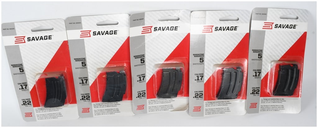 A Lot of 5 Savage Arms Mark II/501/504/900 Series Detachable Box Magazines .22 LR and .17 Mach 2 (1 of 5)