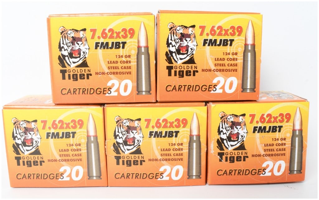 A Lot of 100 Rounds of Golden Tiger FMJBT Ammunition 7.62x39mm (1 of 3)