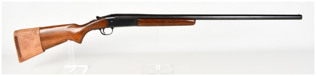 Savage Model 220 Break-Action Single-Shot Shotgun 12 Gauge with 30 Inch Barrel: This Savage Model 220 break-action single-shot shotgun is chambered for 12 gauge and features a 30-inch barrel equipped with a single bead front sight. The firearm is configured with a blued steel rec