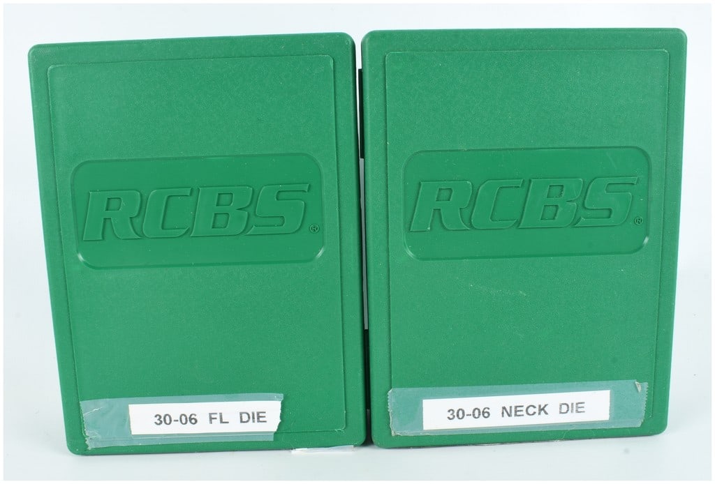 A Pair of RCBS .30-06 Springfield 2 Die Sets: This lot features a pair of RCBS 2 die sets for the .30-06 Springfield cartridge. The collection consists of one Full Length (FL) Die Set, part number 14801, and one Neck Die Set, part number 14802. E