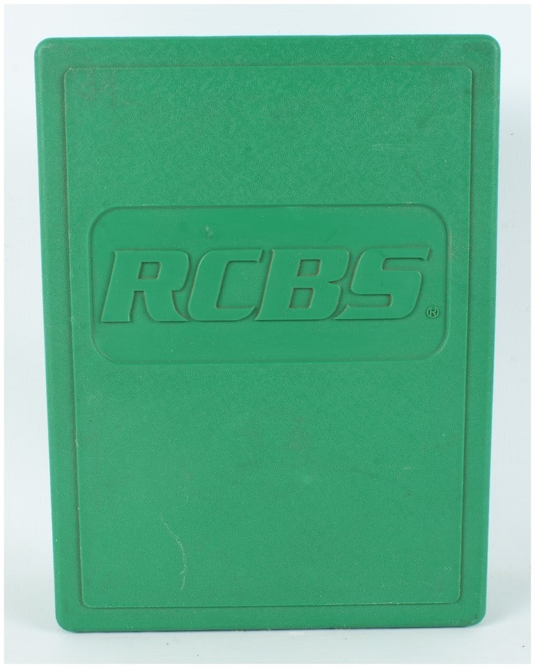 RCBS 3-Die Steel Set for .45 Colt, Part Number 19108: An RCBS three-die steel reloading set for .45 Colt ammunition, identified by part number 19108 and designated as Group B Dies. This 1 Die set is housed in a signature green textured plastic storage ca