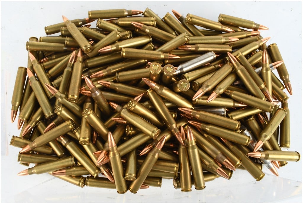 A Lot of 100 Rounds of Reloaded .223 Remington Centerfire Rifle Ammunition: This lot consists of 100 rounds of reloaded .223 Remington caliber centerfire rifle ammunition featuring both 55 grain and 20.0 grain jacketed projectiles. The cartridges are comprised of mixed brass 