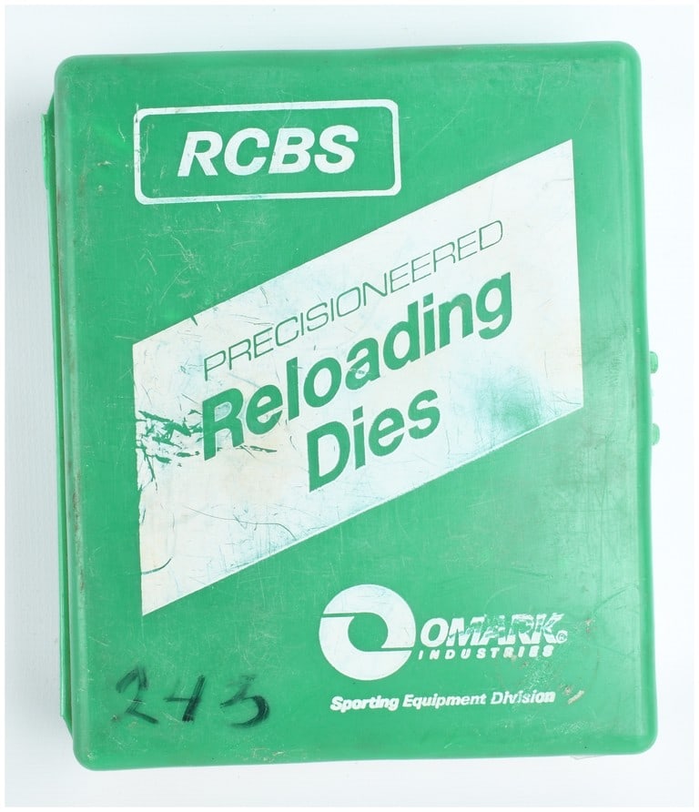 RCBS .243 Winchester Precisioneered 2-Die Reloading Set: An RCBS Precisioneered 2-die reloading set for .243 Winchester. The set includes a full-length (FL) sizer die and a seater die, both constructed of steel with knurled bodies and adjustable locking