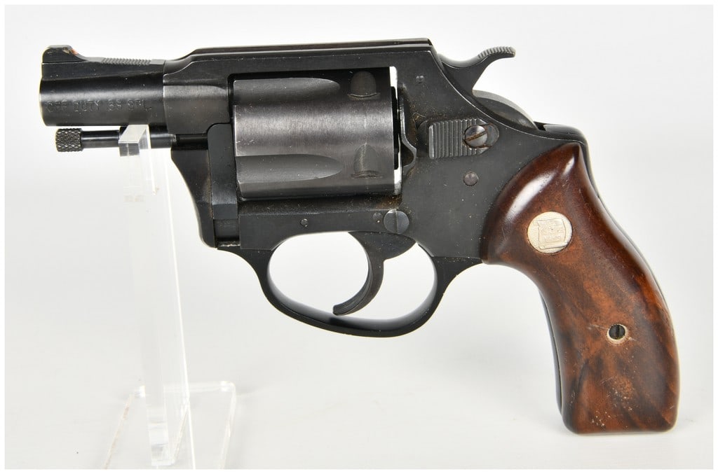 Charter Arms Off Duty Double Action Revolver .38 Special with 2 Inch Barrel: This Charter Arms Off Duty is a double-action revolver chambered for the .38 Special cartridge. It is configured with a 2-inch snub-nose barrel and a five-shot swing-out cylinder with a manual knurled