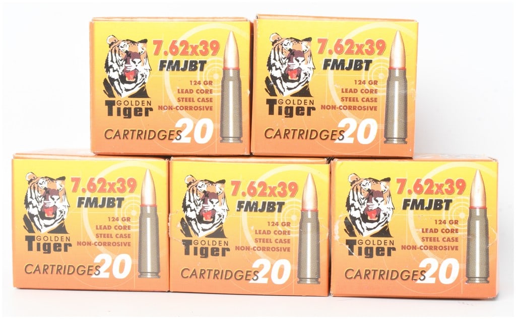 A Lot of 100 Rounds of Golden Tiger 7.62x39mm FMJBT Ammunition (1 of 3)